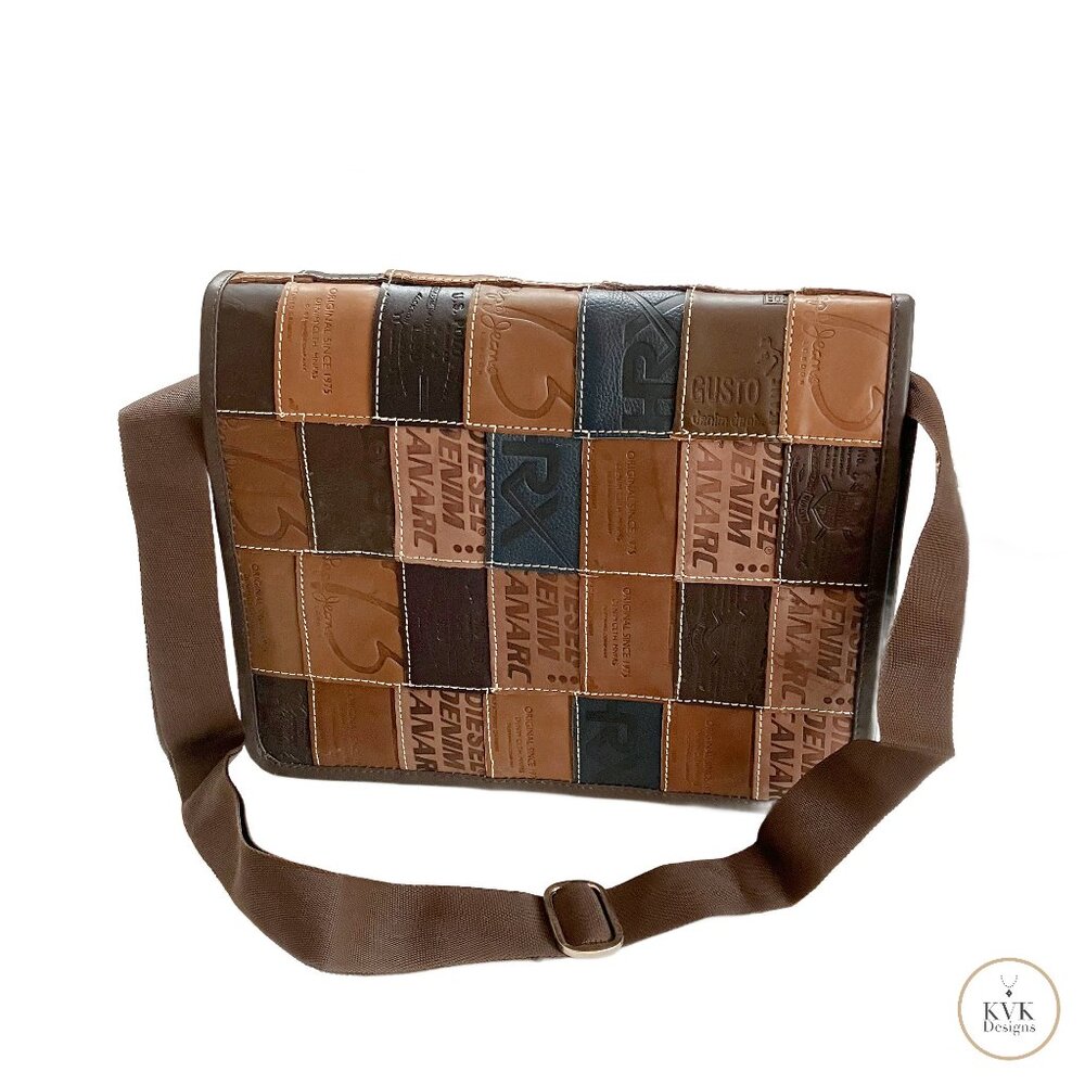 Patchwork Leather Label Messenger Bag